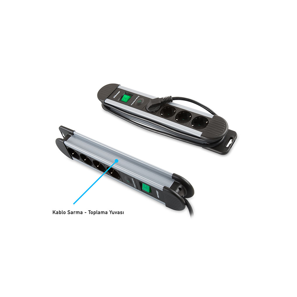 S-LINK Swapp SPGKS05, 5 Soket, Akım Korumalı Priz, 1.5Mt Kablo, 900 Joule (Gri) %100 Bakır