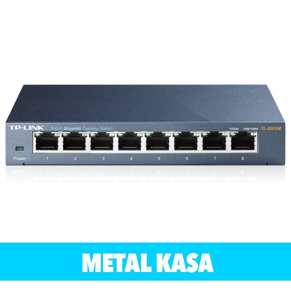 TP-LINK TL-SG108, 8 Port, GigaBit, Yönetilemez, Metal Kasa, Masaüstü Switch