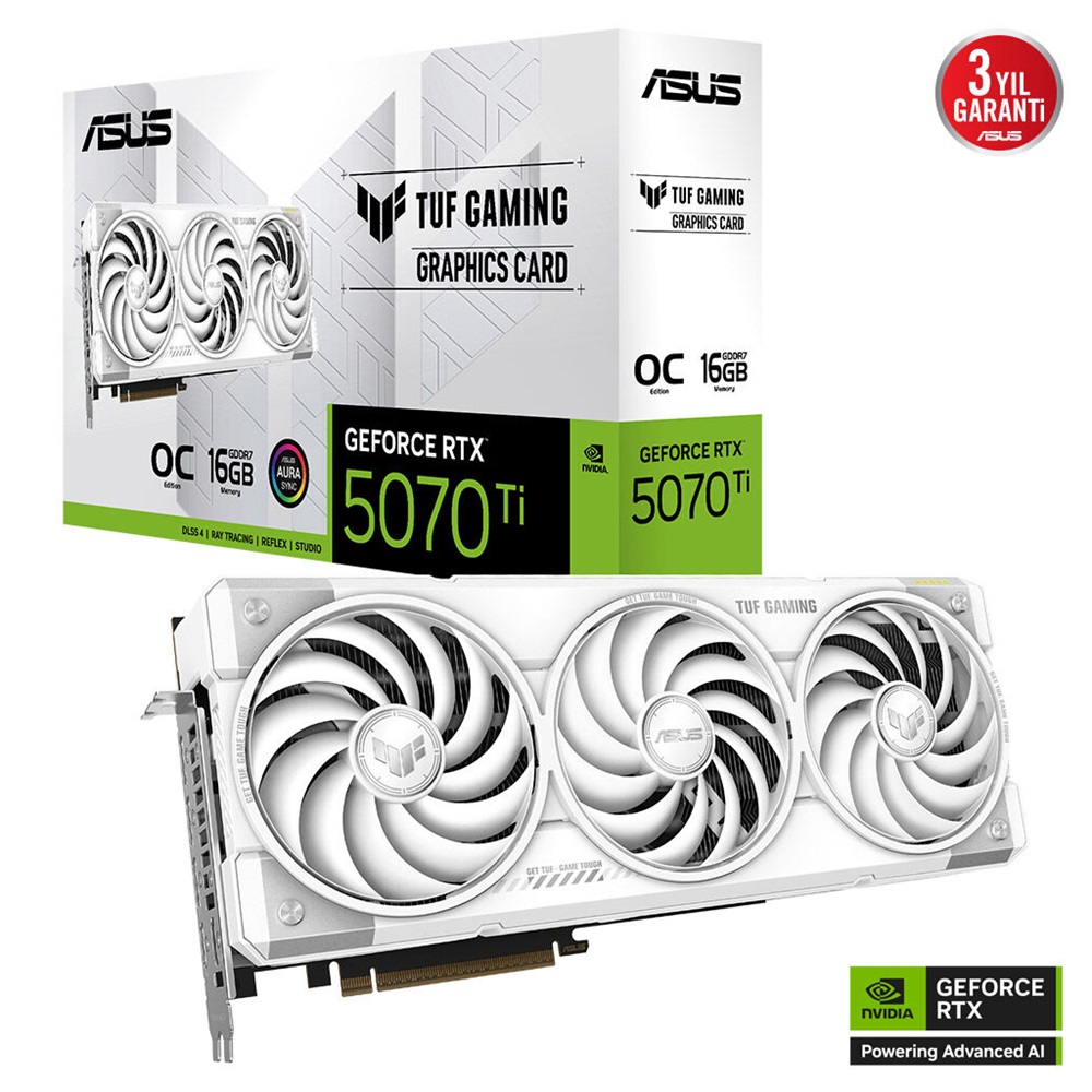 ASUS TUF-RTX5070TI-O16G-WHITE-GAMING, 16Gb, 256Bit, GDDR7, 2xHDMI, 3xDP GAMING Ekran Kartı