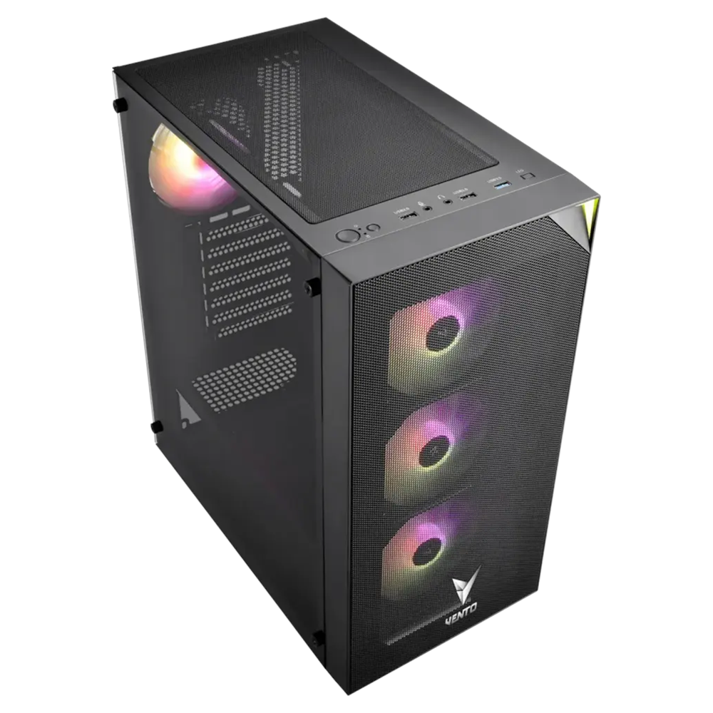 VENTO VG3400S Mid Tower, 750W 80+ Siyah, Temperli Cam, RGB, ATX GAMING KASA