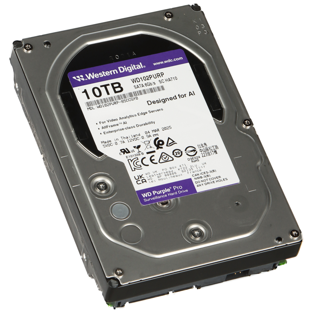 WD PURPLE WD102PURP Pro 3,5" 10TB 512mb, 7200 Rpm, 7/24 Güvenlik HDD (Türkiye Distribütörü Garantili)